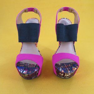 Dollhouse retro 80's print stacked wedge